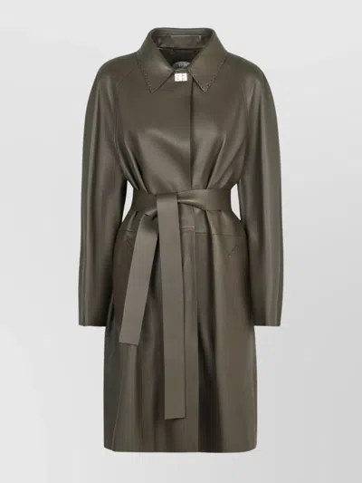 Fendi Belted Deer Leather Long Jacket
