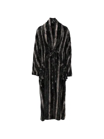 Pre-owned Fendi Belted Faux-fur Coat In Black