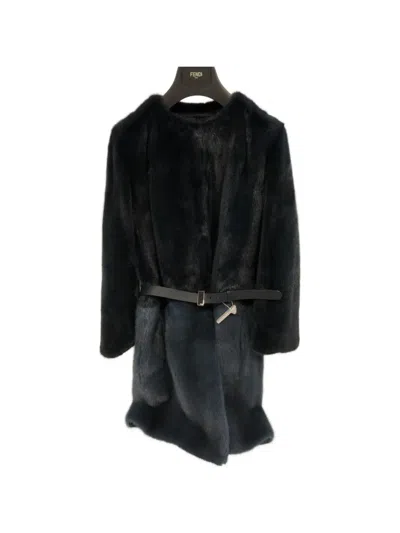 Fendi Belted Faux-fur Coat In Blue