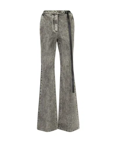 Fendi Belted Flared Jeans In Gray