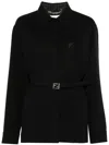 Fendi Belted Wool Shirt Jacket In Black