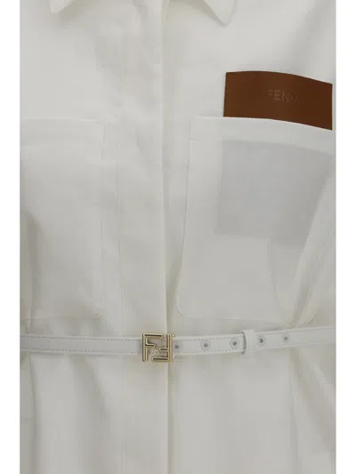 Fendi Belted Linen-cotton Shirt In White