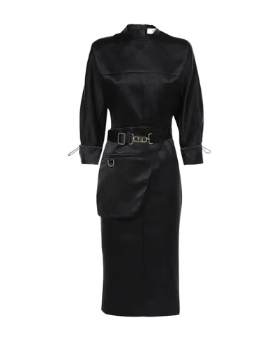 Fendi Belted Logo Dress In Black