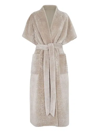 Fendi Belted Short-sleeve Coat In Brown