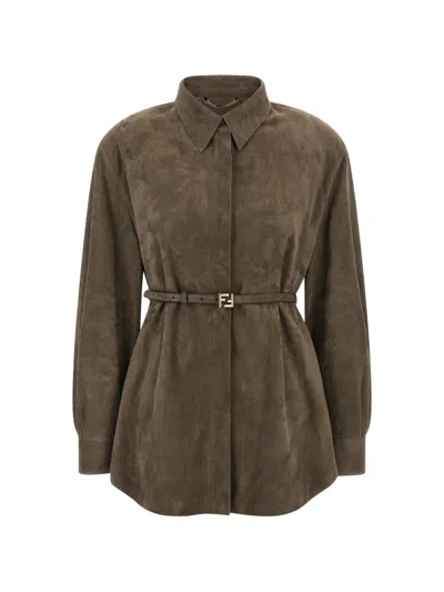 Fendi Belted Suede Blouse In Green