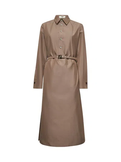 Fendi Poplin Shirt Dress In Brown