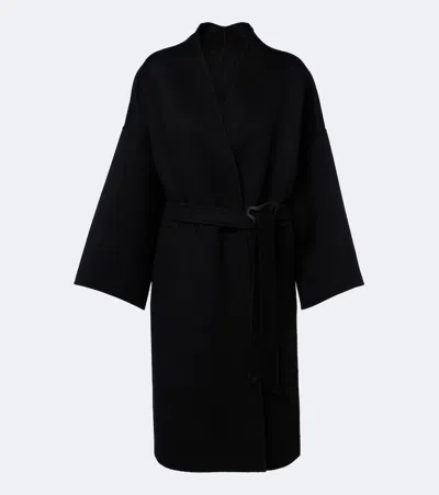 Fendi Belted Wool And Silk Coat In Black