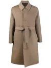Fendi Belted Wool Coat In Brown