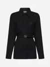 Fendi Belted Wool Shirt Jacket In Black