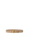 Fendi Reversible Belt In Ff Jacquard With Denim And Leather Effect In Brown