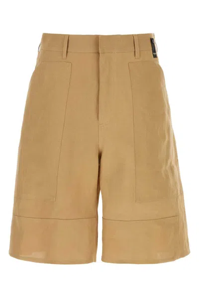 Fendi Men Cotton Bermuda Shorts In Brown