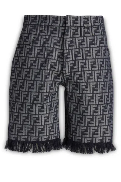 Fendi Men Ff Denim Bermuda Shorts In Gray