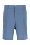 Fendi Linen Bermuda With Jacquard Trousers Light Blue In Blue