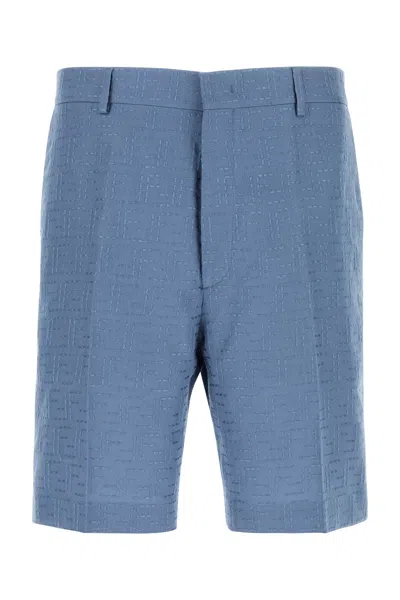 FENDI BERMUDA IN MISTO LINO CERULEO  UOMO