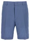 Fendi Linen Bermuda With Jacquard Trousers Light Blue In Blue