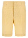 Fendi Pantaloni Corti In Jacquard Ff Di Lino Giallo