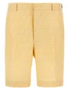 Fendi Pantaloni Corti In Jacquard Ff Di Lino Giallo In Yellow