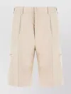 Fendi Bermuda Linen Short Front Pleats In Neutral