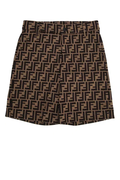 Fendi Bermuda Con Logo All-over In Marrone