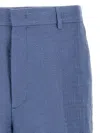 Fendi Linen Bermuda With Jacquard Trousers Light Blue In Blue