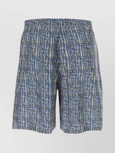 Fendi Bermuda Shorts In Printed Silk In Blue
