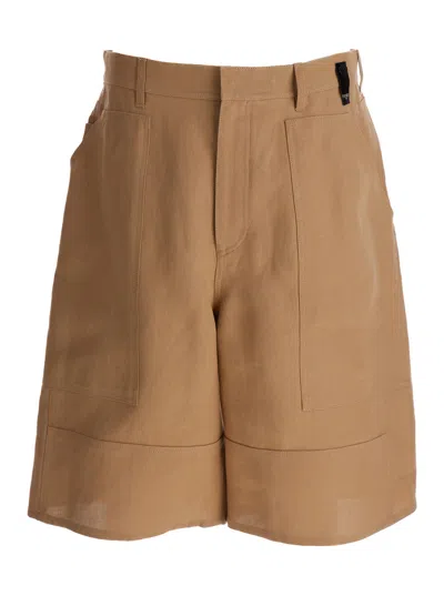Fendi Bermuda Shorts With Front Wrokwear Pockets Beige In Technical Fabric Man In Multicolor