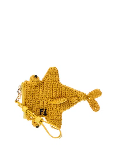Fendi Bff Crochet Coin Purse In Yellow