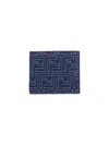 Fendi Card Holder In Jacquard Ff Blue Denim Effect And Brown Leather Men In Gray