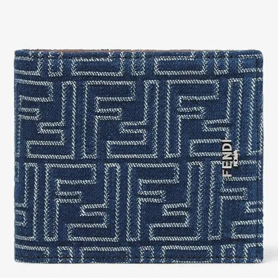Fendi Bi-fold Wallet In Jacquard Ff Denim Effect Blue