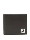 Fendi Brown Bi-fold Wallet With Squared Ff Motif In Leather Man In Multicolor