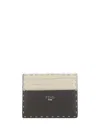Fendi Bicolor Card Holder In Eba+latt+beige Etn+p