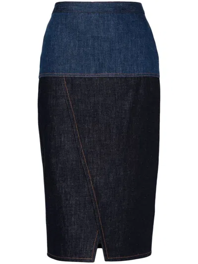 FENDI FENDI BICOLOR DENIM MIDI SKIRT