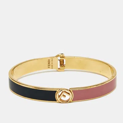 Pre-owned Fendi Bicolor Enamel Gold Tone Narrow Cuff Bracelet L