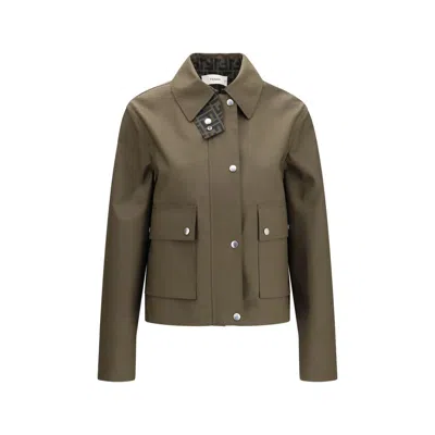 Fendi Bicolor Polyester Shell Jacket In Green