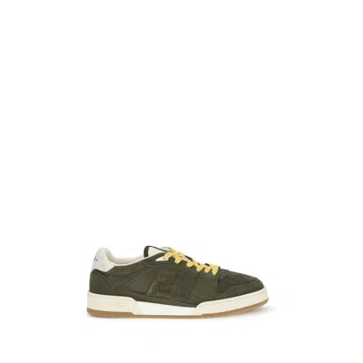 Fendi Bicolor Suede Leather Low Top Sneakers In Green