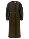 Fendi Felt Wool Cocoon Jacket With Leather-sleeve Belted Waist In Brown