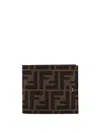 Fendi Men Bifold Ff Jacquard Fabric Wallet In Brown