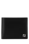 Fendi Squared Ff Leather Compact Bi-fold Wallet In Black