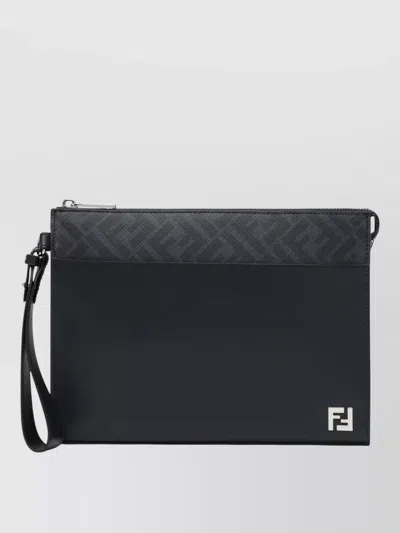 Fendi Bifold Wallet And Cardholder Two Tone Wrist Strap In Black