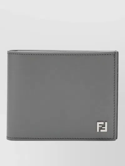 Fendi Bifold Wallet Compact Shape Stitch Detailing In Gray