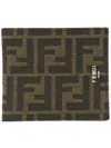 Fendi Ff Jacquard Fabric Bi-fold Wallet Accessories In Brown