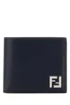 Fendi Squared Ff Leather And Ff Canvas Compact Bi-fold Wallet In Blue