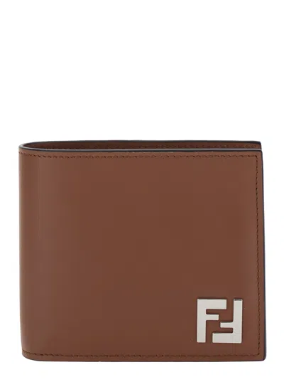 FENDI FENDI MEN BROWN BI-FOLD WALLET WITH FF PLAQUE ON THE FRONT IN LEATHER MAN