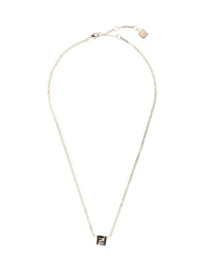 Fendi Gold Chain Necklace With Logo Pendant
