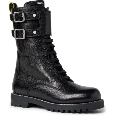 Fendi Biker Combat Boot In Black