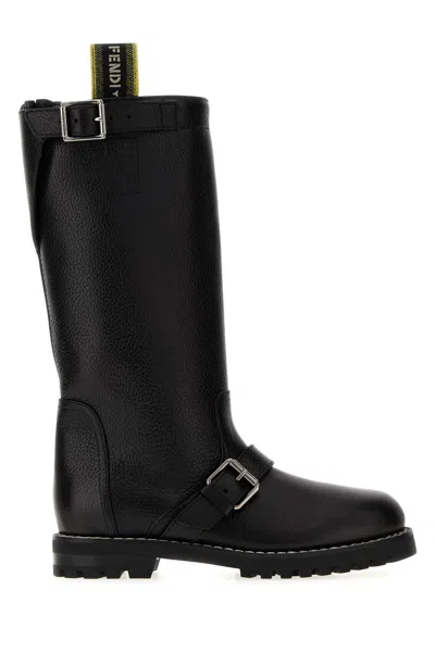 Fendi Commando Buckle-detail Leather Biker Boots In Black
