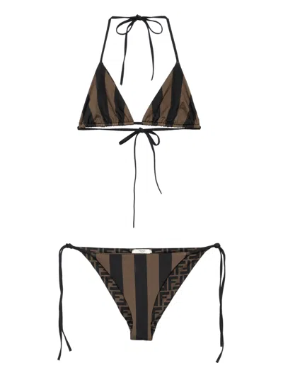 Fendi Women Ff Reversible Bikini Set In Brown