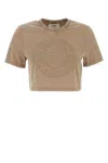 Fendi Beige Cotton Logo Crop T-shirt In Brown