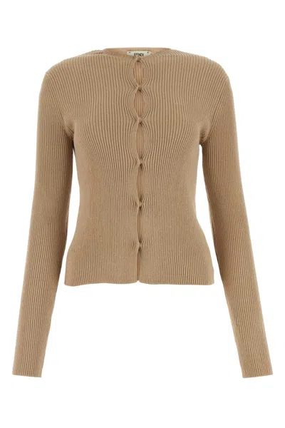 Fendi Biscuit Cotton-blend Cardigan In Brown