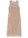 Fendi Women Beige Sleeveless Crewneck Dress With Floral Embroidery In Lace Woman In Neutral